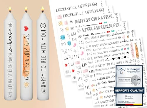 Sugeru® 6 PCS kerzenfolie(200+ Muster) DIN A5, Kerzentattoo Wassertransferdruck|wasserschiebefolie kerzen dekorieren| kerzenaufkleber sticker|Sprüche,ostern,Lieblingsmensch,Happy Birthday (Geschenk)