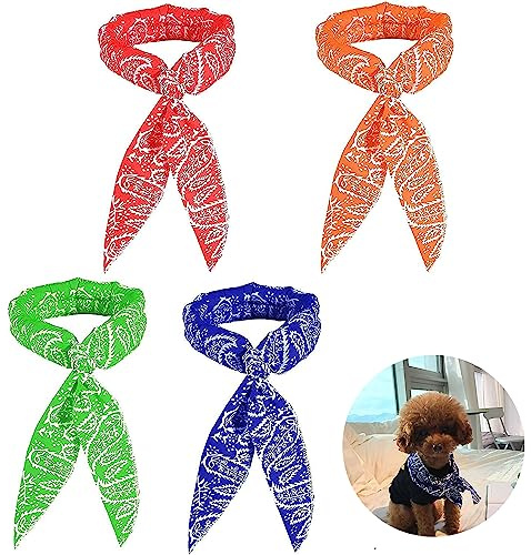 4 Pcs Dog Cooling Bandana, Reusable Cooling Scarf, Ice Cool Neck Wrap | Summer Cooling Towel, Portable Cold Neck Scarf, for Pet Puppy Dogs Cats Instant Chill Out