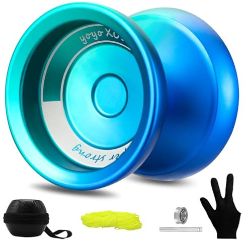 YOYOSTUDIO X0312 Responsive Yoyo Professional, Dual Purpose Yoyo für Anfänger, Finger Spin Yo Jo für Erwachsene mit nicht reagierenden Yoyos Lager-Kits + 10 Jo-Jo Saiten + Etui (Blau Grün Farbverlauf)