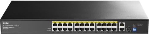 Cudy Switch Ethernet 24 Ports 10/100M PoE+ 300W 2 GbE 1 SFP VLAN FS1026PS1 | Hub Métal Rackmount Non Managé; Plug & Play IEEE 802.3at/af; 250m CCTV Extend; Watchdog Recovery; Alimente IP Cams, VoIP, APs