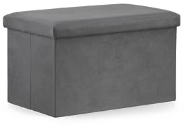 VBChome Sitzpouf 60 x 38 x 38 cm Grau Sitzhocker mit Stauraum Fußbank Truhen Aufbewahrungsbox faltbar Fußstütze Material - Samt 60x38x38 cm
