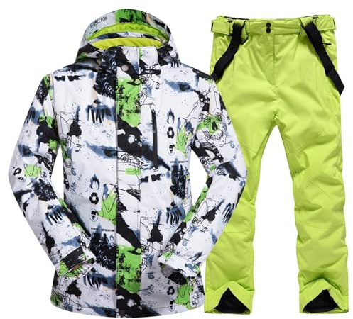 ALSOGO Herren Ski Jacke und Hosen Set Ski Anzug Winter Wasserdicht Winddicht Kapuze Schneemantel 2-Stücke Snowboard Sets