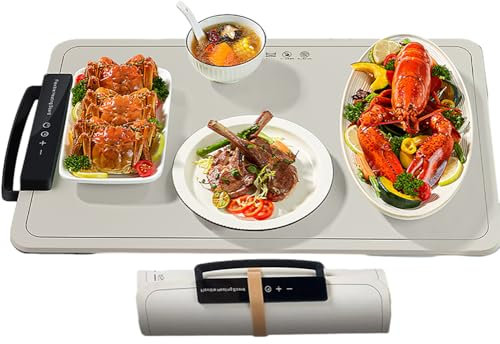 HYQNG Vassoio scaldavivande Elettrico Pieghevole, Piastra scaldavivande Portatile con Pannello Touch e Maniglia, Controllo Temperatura 7a Marcia Timer 24 Ore,Cavo di Alimentazione Staccabile da 1,8m