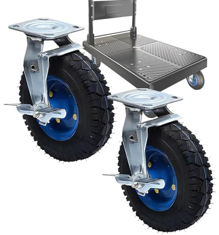 Luftreifen gummi Lenkrolle, industrierollen, schwerlast Bockrolle, 150mm 200mm 250mm, Mit BremseTransportrollen, 2 Stück, Rollen für Möbel, 360 Grad Drehbar, Kugellager, Leiserollen