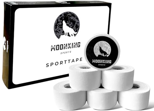 MoonKing Sports - Sporttape (3,8cm x 10m) - Weiß - 6 Rollen - Starres Profi Sport Tape mit extra starker Haftung, unelastisch, reißbar, hautfreundlich - Tapeverband für Stabilisierung & Fixierung