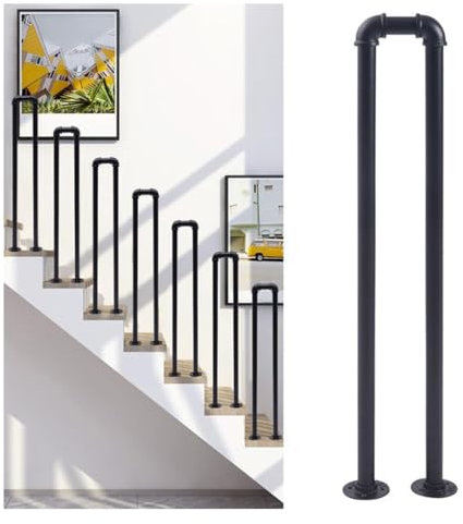 YFSJJ Handlauf Geländer für Treppen,U Förmiger Handlauf Schwarz Treppengeländer aus Eisen Haltegriff für Drinnen, DraußEn,Villa Bodenmontage Brüstungsgeländer(Size:U 85cm,Color:Schwarz)