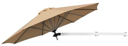 SFAREST Wall-Mounted Parasol, UV Protective Waterproof Cantilever Parasol Umbrella with Adjustable Pole & Wind Vent, 8-Rib Outdoor Hanging Umbrella Tilting Sun Shade for Garden Patio Yard (Beige)