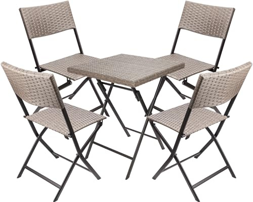Brubaker Set da Balcone Toskana con Tavolo e 4 Sedie - Impermeabile Richiudibile e Salvaspazio - Set di Mobili in Polirattan - Gruppo di Sedute per Balcone Terrazza e Giardino - Grigio Marrone