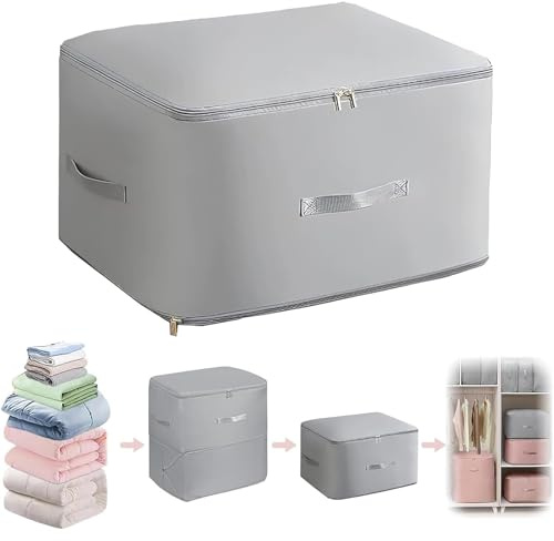 DONGZQAN Ultra Platz Sparender Selbstkomprimierender Organizer, Aufbewahrungstasche für Bettdecken, Abnehmbare Aufbewahrungstasche für Bettdecke, Kleidung und Decke (Grau) (L, Rechteckig)