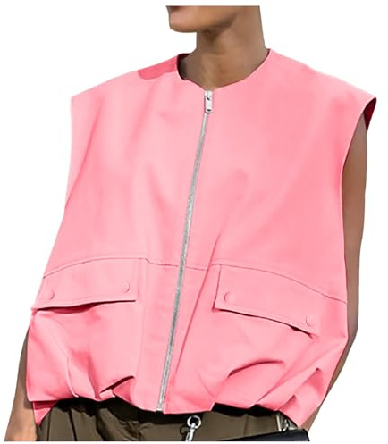üBergroßE Cargo-Weste FüR Damen, Weste äRmellos,LäSsig, äRmellos, Lockere Passform, Gilet,Leichte,Anglerweste,ReißVerschluss, Blazer, Weste, Tops Mit Taschen 004 Rosa?XXL