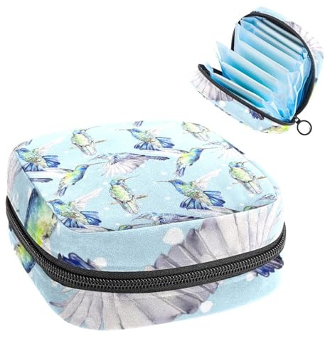 Borsa portaoggetti per assorbenti igienici, sacchetto mestruale per coppette mestruali, organizer per assorbenti femminili, acquerelli, colibrì e neve