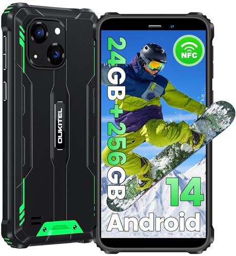 OUKITEL WP32Pro Android 14 Outdoor Handy Ohne Vertrag, 6 HD+ Octa-Core günstig Smartphone, 24GB+256GB Smartphone 4G, 6300mAh Akku, IP68 Wasserdicht, 5+20MP Kamera, Dual SIM, OTG-Grün