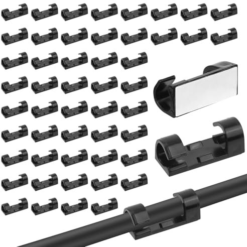 50 Stk Selbstklebende Kabelclips, Schwarze Kabelmanagement Clips aus Kunststoff Selbstklebende Kabelclip Organizer Drahtmanagement Clips für Auto Wand Schreibtisch Hausorganisation