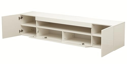 MMT DAIQ2.0M Meuble TV noir de 79 avec lumières LED, étagère de son, meuble TV pour télévision de 90, finition élégante blanche et grise, support TV moderne à DEL pour salon – Noir