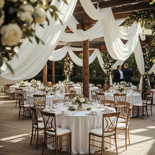 Party Village 4 Panels 5ftx30ft Ivory Ceiling Drapes for Wedding Parties | 30 FT Extra Long Thick Polyester Wrinkle-Free Drapery Tent Decor Decorations for Birthday Party Ceremony Stage Swag