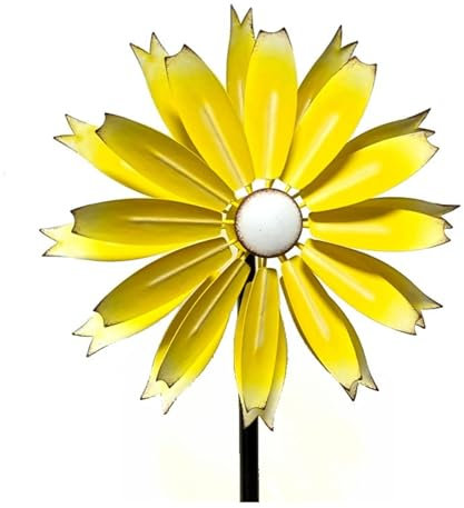 Ruiseawing Windmühle aus Metall, 149 cm breit, 33 cm hoch, Windrad für den Garten, 360 °, mit Zwei Richtungen, Zwei Rotoren für die Landschaftsgestaltung im Rasen und im Innenhof, Gelb