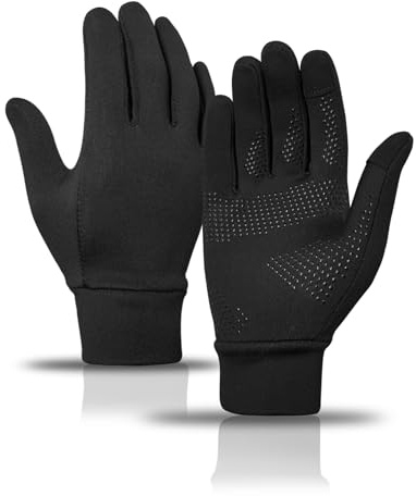 Rioomui Winter-Laufhandschuhe für Herren und Damen, kaltes Wetter, Innenfutter, Thermo-Handschuhe, schwarz, Touchscreen, dünne Winterhandschuhe für Skifahren, Schnee, Radfahren, Fahren, Wandern