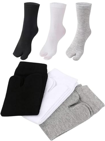 6 Paia Calzini Tabi Flip Flop Cotone Dita Sparsa Calzini Tabi Elastico infradito, Calzini Giapponesi con Alluce Separato Unisex , Calzini per Sport, Lavoro, Casa, Outdoor (Nero, Bianco e Grigio)