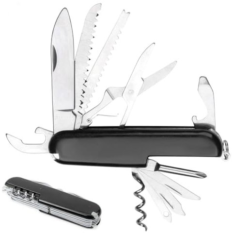 JAWUZ Coltellino tascabile 9 * 2.4 * 1.4CM coltello pieghevole Coltellino Svizzero,coltello tascabile coltello multiuso Campeggio,mini coltello 11 Funzioni (Nero)