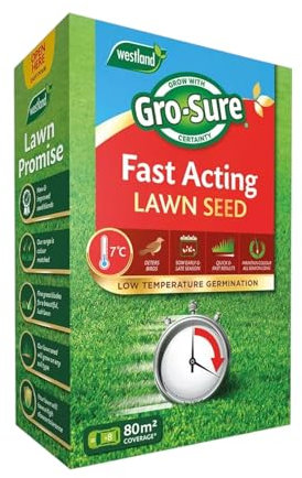 Gro Sure Fast Acting Lawn Seed – Quick-Germinating Grass Seed for Lush– Ideal for Over-Seeding, Bare Patches, and New Lawns – Perfect for Lawn (80m2)
