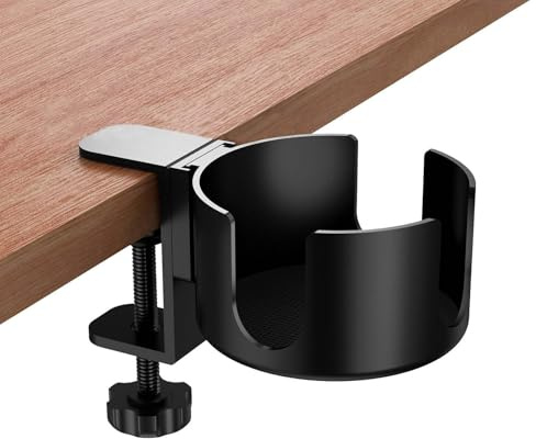 CAAGGMM Schreibtisch Becherhalter, 1 Stück Büro Becherhalters aus Aluminiumlegierungs, Einstellbar Schreibtisch Flaschenhalter, Getränkehalter Clip, für Getränke, Kaffeetasse(Schwarz)