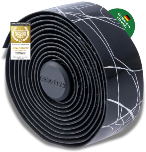 CONTEC Lenkerband Comfort.Tacky, 2000x30x2,5 mm, aus Polyurethan, selbstklebend und rutschsicher, mit Klebestreifen und 2 Lenkerstopfen, Paar, schwarz metallic