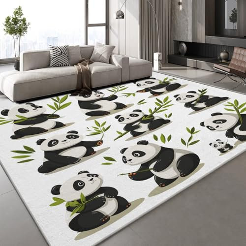 Generisch Kurzflor Teppich 3D Panda Bambus Teppich Matten rutschfeste FußMatte Cartoon Gemalt Muster Kinder Spielteppiche FüR Schlafzimmer Flur Wohnzimmer Boden 80x120 cm