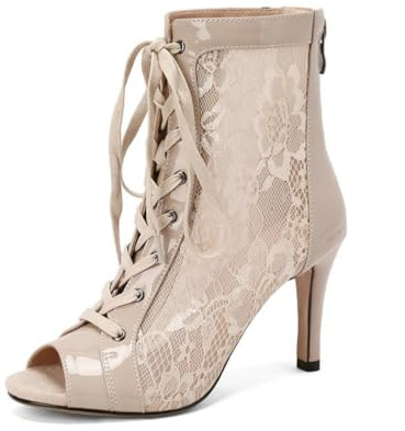 GYYZAYH Stivaletti Peep Toe in Rete da Donna Stivaletti a Rete Stivaletti da Festa del Club Stivali Corti Traspiranti,Flesh,37 EU