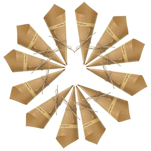 50 Pièces Cornet Confettis Mariage, Cône de Confettis en Papier Kraft Rétro, avec Ficelle et Autocollants, pour Assiettes de Fleurs de Bonbons de Fleurs, Chocolats, Bonbons, Cotillons