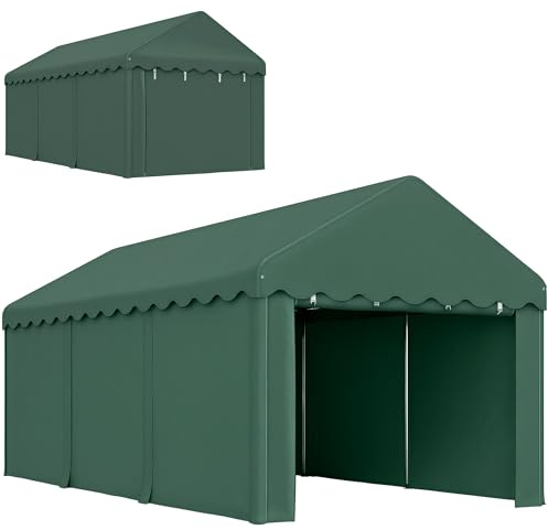 Outsunny Carport 3x6 m Wasserdicht mit Rolltüren für Auto LKW SUV Grün | Abnehmbaren Seitenwänden, UV-Beständig, Lagerzelt mit Dach, Zeltgarage, Garagenüberdachung, Unterstand, Weidezelt