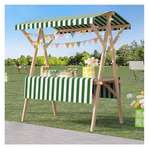 Foldable 54 Street Food Cart on Wheels - Mobile Food Truck, Flower Display Stand with Awning for Festivals, Markets, Parties - Portable Green Food Cart for Business