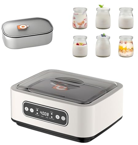 Yoghurt Maker, Yogurt Makers with 1.6L 304 Stainless Steel Inner Pot and 6 Jars, Yogurt Maker Machine with Timer for Homemade Yogurt/Natto/Rice Wine/Fermentation