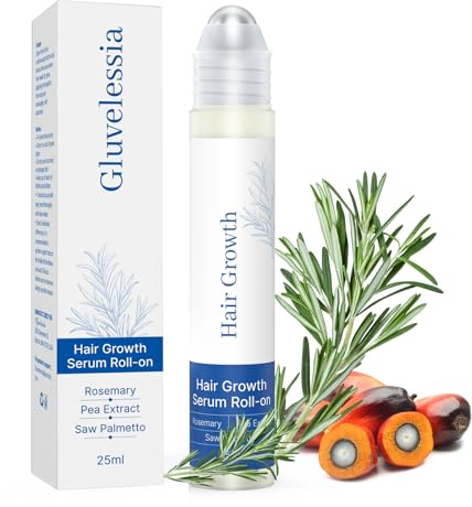 Gluvelessia Hair Growth Serum Roll On with Rosemary，Helps Support Thicker, Fuller Hair Appearance，Clean, Non-Greasy Hair Loss Support for Men & Women，Saw Palmetto，0.84 Fl Oz (Pack of 1)