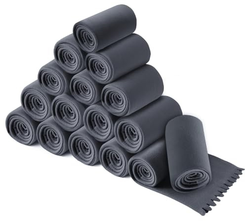 wometo 16er Set Wave Fleecedecke 120x160 Oeko-TEX ca. 300g grau | weiche Fleece Decke mit geschnittenem Wellenrand und Anti-Pilling, 16 Stück im Karton