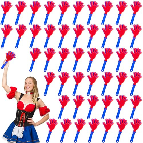 Junkin Hand Clappers Bulk 7. 5 x 3. 5 Inches Noise Makers Party Favors Clapping Noise Maker Clacker for Birthdays Game Prizes Rewards Football Sporting Events Cheers Supplies (Red Blue,48 Pcs)