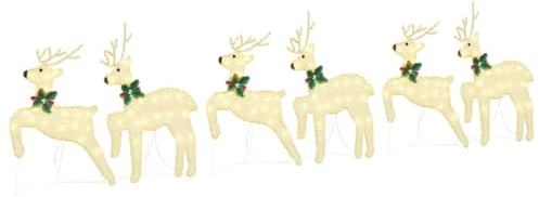 vidaXL LED Rentiere 6 pcs Gold Stoff, Art Deco Wohnzimmer Deko, langlebige Weihnachtsbeleuchtung, Weihnachtsfiguren, Deko für drinnen und draußen, saisonale Garten-Highlights