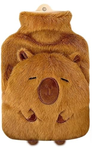 Capybara Wärmflasche, 1L Wärmflaschen mit Kuschelweichem Bezug Auslaufsicher Bettflasche Große Süß Wärmflasche Tier Hot Water Bottle Wärmflaschen für Heiße und Kalte für Kinder Erwachsene