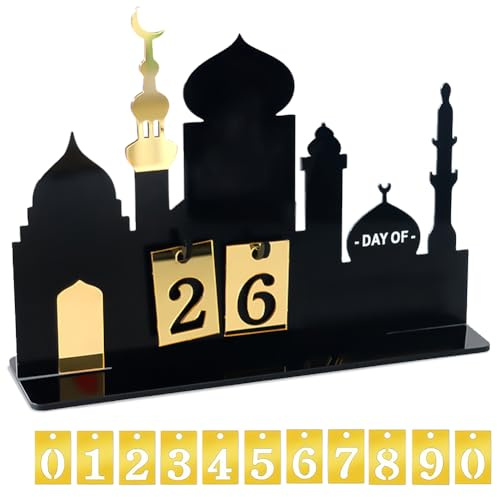 Ramadan Kalender Eid Mubarak Adventskalender Countdown-Kalender aus Kunststoff für Zuhause Ramadan Ornament Kinder Geschenk Schwarz Schwarz