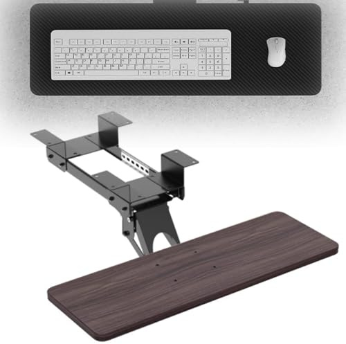 Plateau de clavier pivotant et inclinable pour clavier sous le bureau 65 x 24 cm Finition noyer