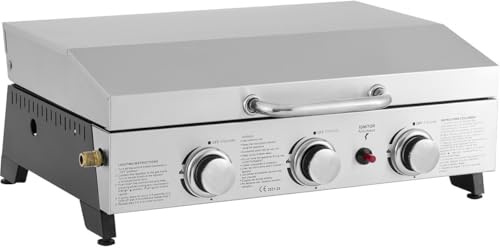 Plancha de asar a gas con 3 quemadores y tapa metálica Fasto - 7,5 kw - Gris