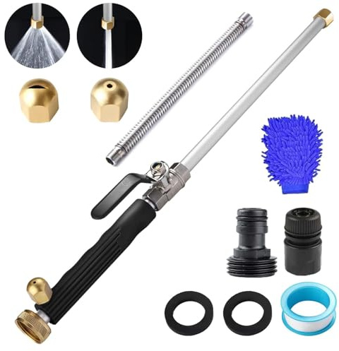 High Pressure Hose Nozzle,Jet High Pressure Washer Tools with 2 Different Nozzles and Hose Quick Connectors for Car Wash, Patio, Window & Outdoor Cleaning (Black)