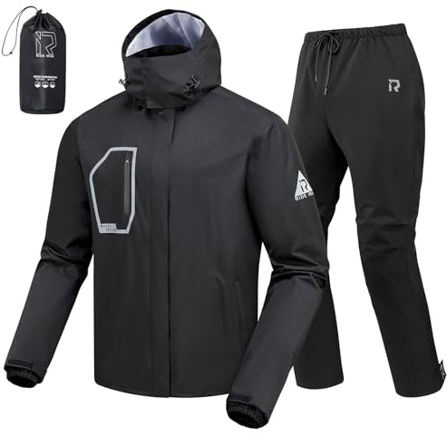 RIDEIRON Conjunto Lluvia Moto Hombre 2 Piezas - Impermeable 15000mm, Cortavientos con Reflectantes y Capucha