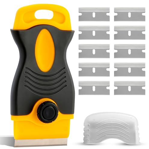 Scleana Hob & Oven Scraper with 10 Spare Stainless Steel Blades, Non-Scratch Glass & Ceramic Cooktop Scraper for Burnt-On Food and Oven Grease Removal