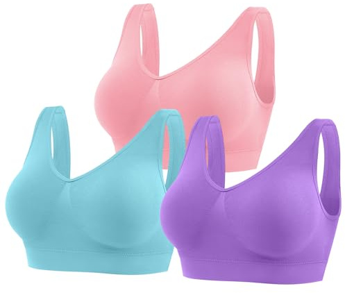 YUTYTH Seamless Sports Bras Women Wirefree Crop Top Bra Removable Pads | Comfort Yoga Bra for Women Sleep Daily Wear, 3-Pack