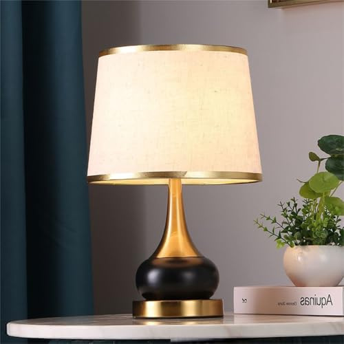 XINYASEE Elegante Tischlampe mit Stoffschirm, Gold-Schwarzes Design, Nachttischlampe für Schlafzimmer, Wohnzimmer und Arbeitszimmer, E27 Sockel, Modernes Ambientelicht (B)