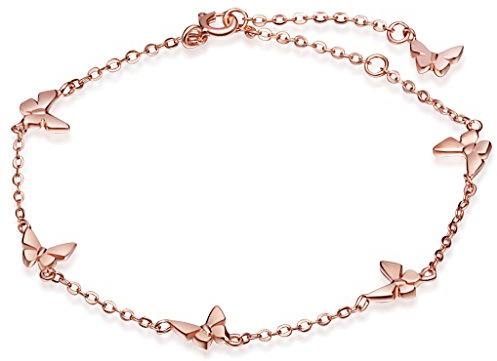 Unendlich U Niedlich 6 Schmetterling Damen Charm-Armband Gliederarmband 925 Sterling Silber Armkette Armkettchen Armreif, Rosegold