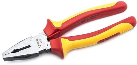 SATA ST70333ST 8-Inch VDE Insulated Linesman Combination Pliers with Chrome Vanadium Steel Body and Dual Material Anti-Slip Handles