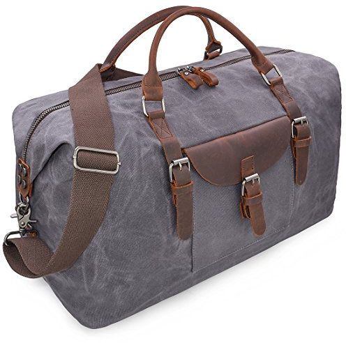Reisetaschen Herren Leder Wasserdicht Canvas Weekender Tasche Großen Kapazität Reisetasche Unisex Vintage Handgepäck Bag Grau
