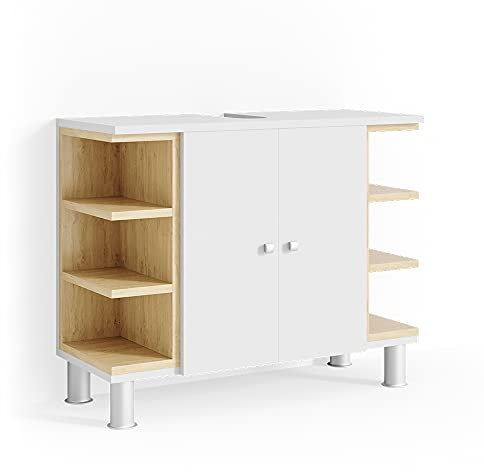 Vicco Mobile sottolavabo per bagno Aquis, Bianco/Sonoma, 79 x 64 cm