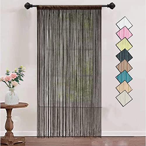 HSYLYM Stricken String Vorhang Platten Dichte Polyester Fringe Vorhang Fliegengitter Teiler für Tür Fenster Dekor,Kaffee,90 x 200 cm